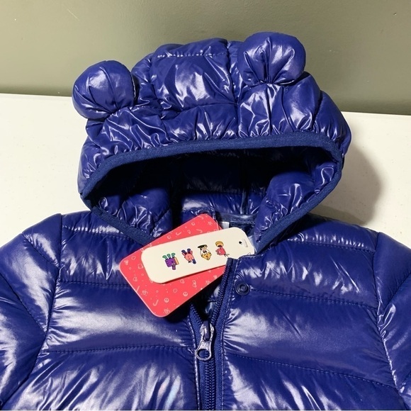 New Baby Down 3D Hooded Eared bear coat puffer 12-18 mths blue BNWT. - Picture 2 of 6